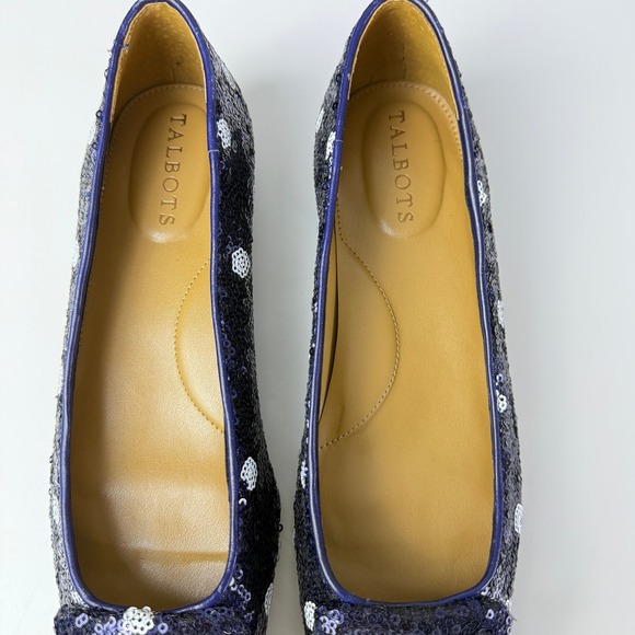 NWT Talbots Sutton Buckle Flats Women's 8M Indigo Blue Sequin Polka Dot Low Heel - Picture 6 of 9